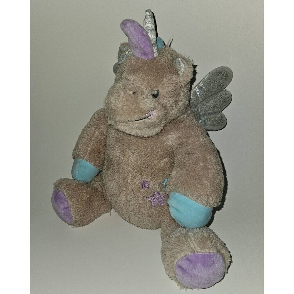 Silver One Pink-ish Winged Unicorn Plush 12" Stuffed Animal Toy Lovey Stars Blue